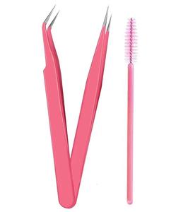 Pinzas Profesionales Rosadas Antiestáticas de Acero Inoxidable para Extensión de Pestañas, Pinzas Rectas para Maquillaje - Product Image 2