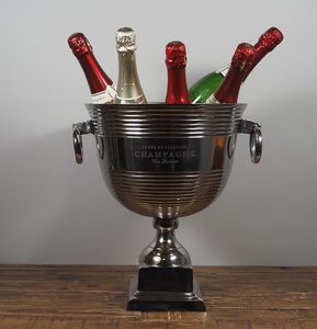 Seau à glace rond rayé en métal, le plus vendu, grand modèle en acier inoxydable de style américain pour rafraîchisseur de glaçons pour bar, fête, vin - Product Image 1