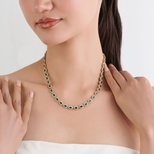 Collar de Tenis con Diseño Exclusivo de Alta Calidad, con Esmeraldas de Zambia y Diamantes, en Oro Amarillo de 14K, Último Diseño en Joyería Nupcial - Product Image 2
