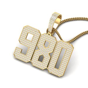 Colgante de lujo con el número 980 en plata y moissanita, diseño de cristal chapado en plata, estilo hip hop, unisex, joyería con colgante. - Product Image 3