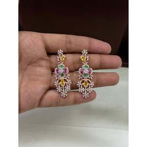 Indian Ethnic Nina American Diamond Necklace <b>Set</b>-Gold Plated Steel <b>Bridal</b> <b>Jewelry</b> - Product Image 3