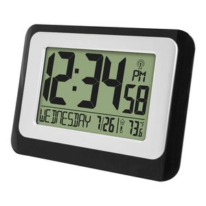 Réveil numérique atomique avec calendrier et température, noir - Moderne, fonctionne sur piles, pour chambre ou extérieur - Product Image 2