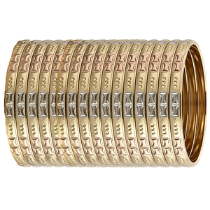 Ensemble de bracelets en or pour femmes ORO-Z, inspiré de la technologie CNC, tendance, design tricolore, gravure géométrique complexe, bracelets à motifs tricolores - Product Image 1