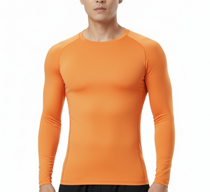 เสื้อรัดกล้ามเนื้อแขนยาวสีส้มสำหรับผู้ชาย แบบ OEM ขายส่ง ไม่มีลาย พิมพ์ลายได้ตามต้องการ เหมาะสำหรับออกกำลังกายและฟิตเนส - Product Image 2