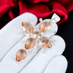 จี้รูปกางเขนมอร์แกไนต์ เงินแท้ 925 งานแฮนด์เมด ประดับแบบ Bezel Setting เครื่องประดับอัญมณีสไตล์โบฮีเมียน - Product Image 3
