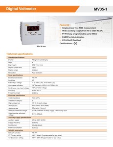 Voltmètre numérique Selec MV35-1-G-40/300V-CE 1Ø avec affichage LED, alimentation auxiliaire de 40 à 300V AC/DC - Product Image 1