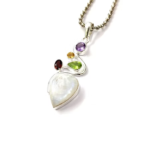 Multi-Colour Gemstone 925 Silver <b>Pendant</b> with Teardrop Shape and Minimalist Style (8.3 Grams)-Unisex Everyday - Product Image 3
