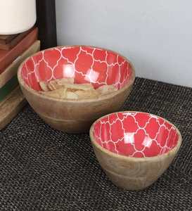 Nuevo Diseño de Tazón de Madera con Estampado Esmaltado Azul, Diseño Moderno Tallado en Madera Natural, Decorativo para Bodas, Ensaladas, Servir Alimentos, Frutas y Decoración - Product Image 3