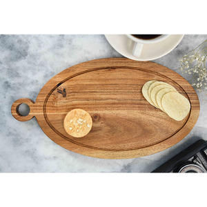 Plateau de service en bois d'acacia avec poignée Planche de service et à découper en bois durable Planche à jus rainuré pour une utilisation polyvalente - Product Image 3