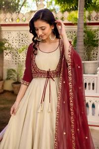 New Designer Women Presenting 3 Piece Stylish Gown With Beautiful Koti And Dupatta Set - Product Image 3