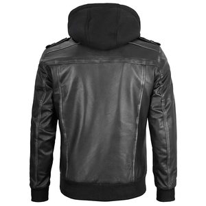 Blouson en cuir de vachette noir OEM 2026 pour homme, avec capuche, col, poches zippées, imperméable, haute qualité, faible MOQ, mode hiver, logo frontal - Product Image 2