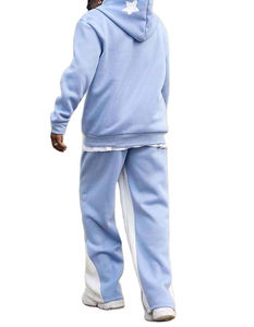 Premium <b>Light</b> Blue Hooded Tracksuit Set With <b>Star</b> Print Loose Fit Streetwear Joggers Full Length Cotton Sweatshirt And Pants - Product Image 5
