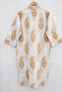 ชุดคลุมอาบน้ำคิโมโนพิมพ์ลายบล็อกอินเดีย ผ้าฝ้าย สำหรับฤดูร้อน ชุดคลุมสำหรับผู้หญิง - Product Image 6