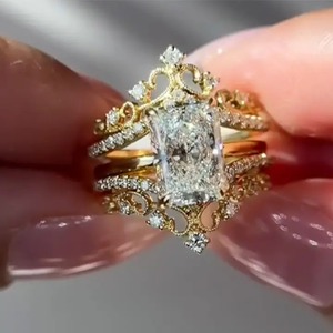 925 Moissanite Diamond Classic Radiant Cut Engagement <b>Ring</b> in Sterling Silver with Yellow & White Gold Plated <b>Ring</b> <b>for</b> Women's - Product Image 4