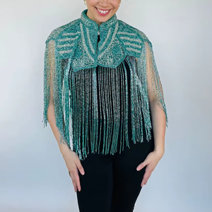 Haut de danse de salon de luxe noir à franges de perles et de paillettes pour spectacles de soirée et costumes de scène - Product Image 1