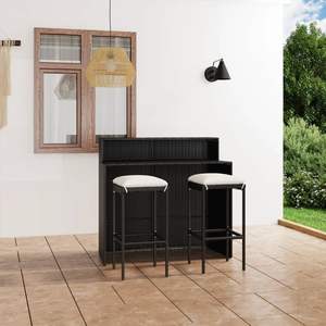 Ensemble de bar de jardin moyen avec rotin PE noir et structure en acier thermolaqué - Product Image 1