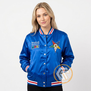 Customized Order Eastern <b>Star</b> Satin Embroidered Varsity <b>Jacket</b> Waterproof Breathable Autumn 100% Silk - Product Image 2
