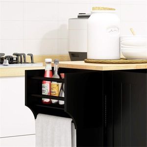 Carrello da Cucina Moderno Nero con Armadietto Contenitore, Caratteristiche Regolabili e Impermeabili, Realizzato in Acciaio al Carbonio, Quercia, Plastica e Vetro - Product Image 4