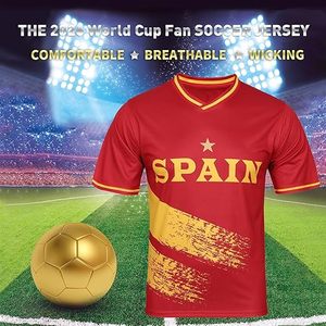 Maillot de football d'Espagne unisexe, col en V, manches courtes, rouge et jaune, impression sublimée, évacuation de l'humidité, nom d'équipe personnalisé, 100% sport - Product Image 4