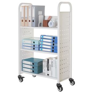 Carrello Porta Libri a Rotelle Monofacciale con Ripiani a L, Capacità 150 Kg, 77x38x122 cm, Struttura in Metallo, Ruote Bloccabili da 3 Pollici - Product Image 5