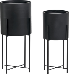 Black Metal Dome Planter Set of 2 with Removable Stands <b>Large</b> Modern <b>Indoor</b> Outdoor Flower <b>Pots</b> for Living Room Patio Garden - Product Image 1