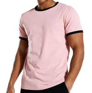 Camisetas de Gimnasio de Punto Ajustadas para Hombre, Cuello Redondo, Dobladillo Curvo Largo, Camiseta Deportiva para Fitness - Product Image 1