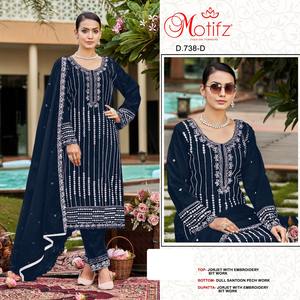 Impresionante Traje Tradicional Indio para Mujer, Shalwar Kameez de Tela Georgette con Bordados, Parches y Dupatta, Ideal para Fiestas - Product Image 2