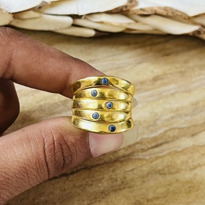 Premium Look Multi Layer Brass <b>Ring</b> Blue Coral Chunky Band <b>Ring</b> 18k Gold Plated Ethnic <b>Statement</b> <b>Ring</b> Wholesale <b>Ring</b> For Women - Product Image 6