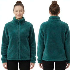 Veste en polaire sherpa vert émeraude de qualité supérieure pour femmes B.B INDUSTRY, fermeture éclair intégrale, col montant, manteau en teddy doux, hiver - Product Image 1