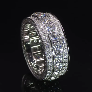 Moissanite Iced Out Wide Band <b>Ring</b> Luxury Pave Three Row Statement Wedding Jewelry for <b>Men</b> Women - Product Image 5