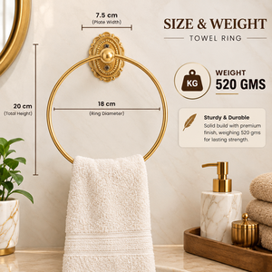 Porte-serviette mural ovale festonné perlé en laiton antique doré, support de serviette de luxe pour salle de bain - Product Image 5