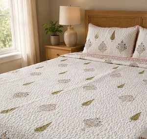 Juego de Cubrecama y Funda de Almohada de Algodón con Estampado Floral, Acolchado, Impreso a Mano, para Cama King - Product Image 3