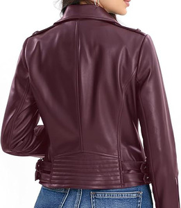 Vestes en cuir véritable pour femmes, couleur noire, haute qualité, vente en gros, veste de motard élégante bordeaux, logo personnalisé OEM, couleurs variées, fermeture éclair - Product Image 4