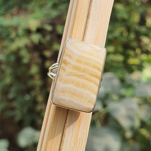 Anillo rectangular de Plata de Ley 925 hecho a mano, piedra preciosa de calcita de Encaje amarillo Natural, chapado en oro, punta fina, regalo de compromiso de boda - Product Image 1
