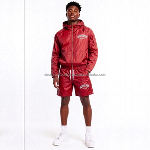 Conjunto Cortavientos para Hombre, Térmico, Bordado, de Primera Calidad, con Diseño de Logotipo Personalizado, Ropa Urbana, Chaqueta y Pantalones Cortos de Poliéster - Product Image 1