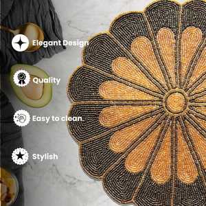 Mantel Individual de Mosaico Hecho a Mano con Cuentas de Flores, Forma Rectangular, Artesanía Decorativa de Vidrio para Mesa de Comedor, Artesanía Sami de Uttar Pradesh - Product Image 6