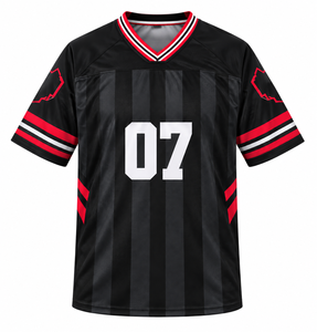 Camiseta de Fútbol Americano a Rayas Negras para Hombre, Cuello en V, Manga Corta, Absorbe la Humedad, Estampado Sublimado, Número 07 en la Parte Delantera - Product Image 1