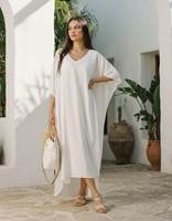 Robe Kaftan Longue Fluide en Lin Naturel Premium – Style Vintage Formel et Élégant, Respirante, Lavable, Faite Main, Coupe Ample, Ourlet Évasé