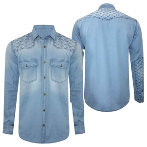 Chemise en jean pour homme à manches longues, décontractée et tendance, boutonnée, en tissu denim doux et confortable, col classique, poche poitrine, durable - Product Image 1