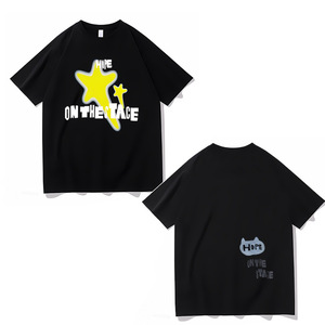 T-shirt pour homme en coton 100% noir surdimensionné à manches courtes avec imprimé graphique, streetwear décontracté - Product Image 2
