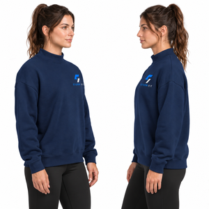 Custom <b>Women's</b> <b>Navy</b> Mock Neck 100% Cotton Full Sleeve Solid Knitted Breathable Eco-Friendly Windproof Winter Sweatshirt - Product Image 6