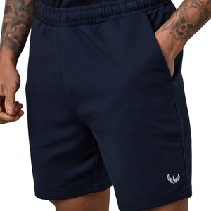 Shorts de sport en molleton écologique bleu marine pour homme, avec cordon de serrage à la taille, pour la gym, la course et les activités décontractées - Product Image 1