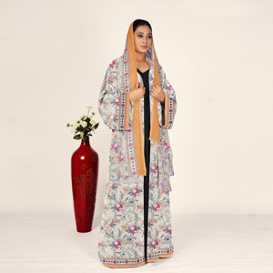 Abaya Abierta de Chifón Estampado con Pañuelo a Juego, Vestido Islámico Modesto de Manga Larga para Mujer, Estilo Árabe Contemporáneo - Product Image 4