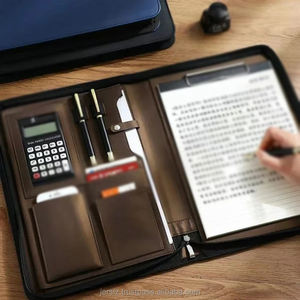 Multi-Functional A4 Leather Portfolio File Folders Crossbody Zippered Desk Document <b>Bag</b> Office Supplies for <b>Men</b> Women Briefcase - Product Image 6