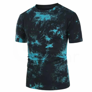 <b>Men's</b> <b>Tie</b>-Dye Short Sleeve T-Shirt O-Neck Knitted Casual Regular Fit Pattern Print Blue <b>Black</b> - Product Image 4