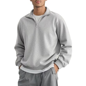 Plain Black Quarter Zip Sweatshirt <b>Men</b> Cotton Fleece Oversized USA Streetwear Fashion Clothing - Product Image 1