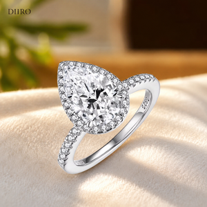 Anillo de Compromiso Halo Moissanite para Mujer, Anillo de Diamantes en Forma de Lágrima, Anillo Solitario Clásico de Plata de Ley 925 - Product Image 1