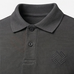 Polo en coton Oxford à manches courtes pour homme, noir, logo brodé, décontracté, respirant, coupe classique, design uni - Product Image 4