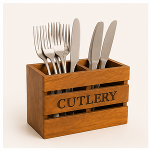Wholesale Handcrafted Wooden Cutlery Holder 2-Compartment Rustic Silverware <b>Caddy</b> For Dining Table Eco-Friendly Wood Utensil - Product Image 5