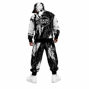 Men's Black and White <b>Paint</b> Splatter Hoodie & Jogger Tracksuit <b>Set</b> - Product Image 4